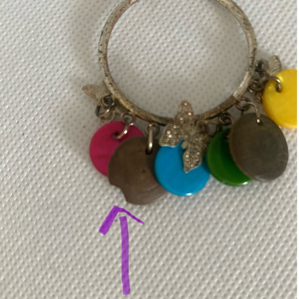 Colorful Boho Hoop Earrings with Butterfly Charms Mixed Disc Dangles 2in - Picture 11 of 17